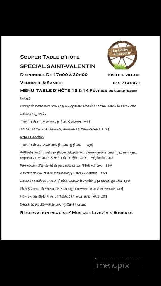 La Petite Charrette - Saint-Adolphe-d'Howard, QC menu_pic