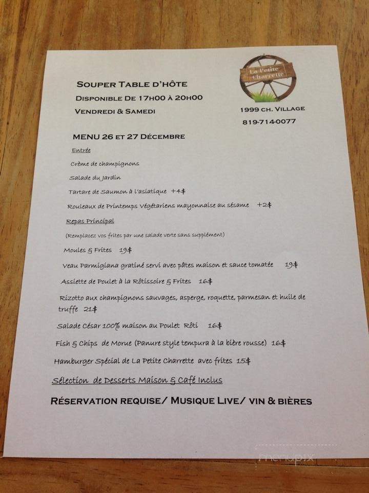 La Petite Charrette - Saint-Adolphe-d'Howard, QC menu_pic
