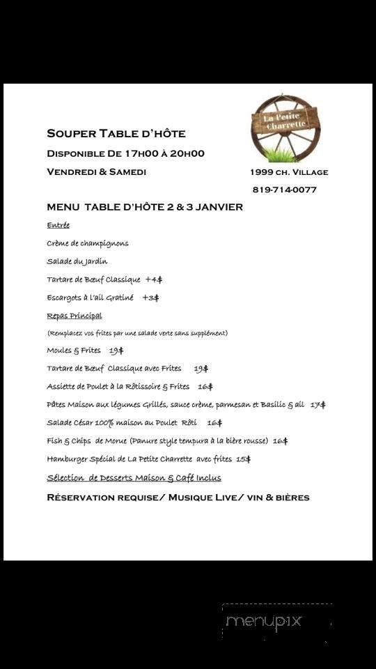 La Petite Charrette - Saint-Adolphe-d'Howard, QC menu_pic