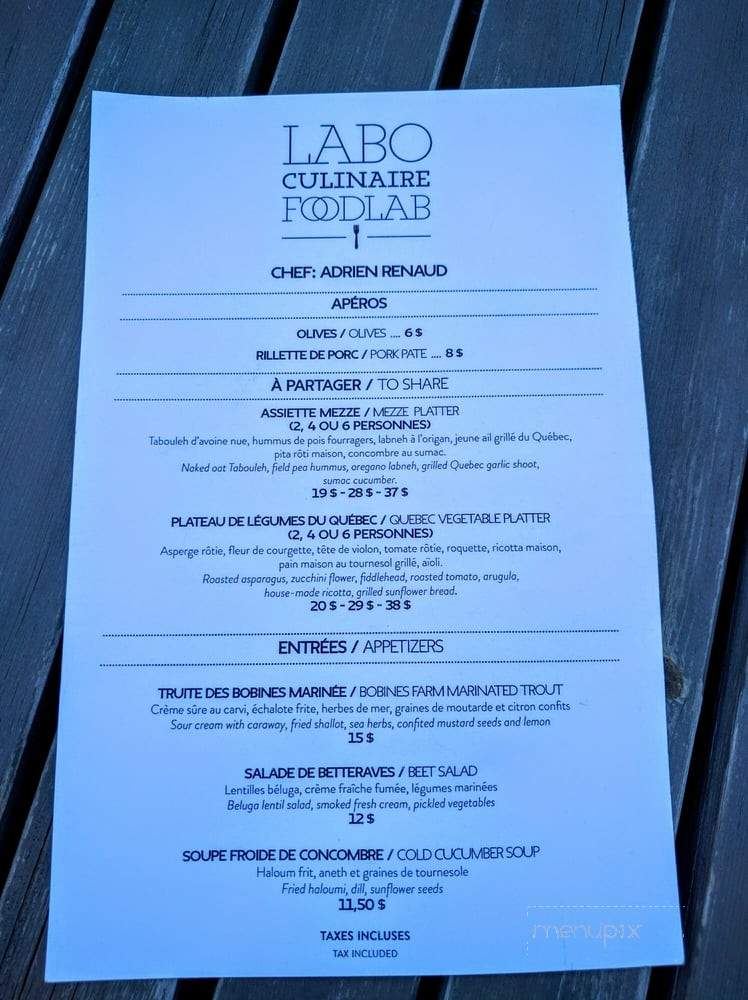 Labo Culinaire Foodlab - Montreal, QC menu_pic