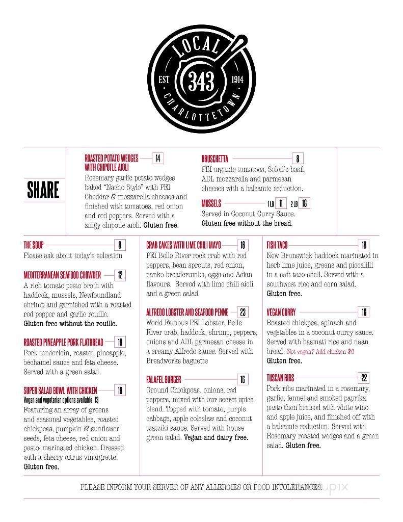 Local 343 - Charlottetown, PE menu_pic