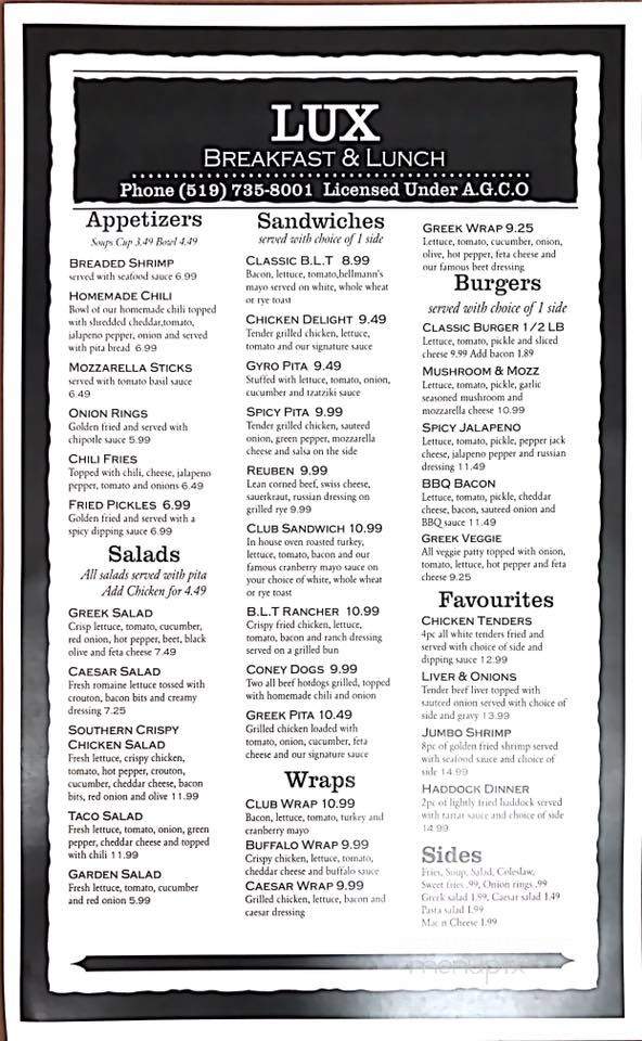 Lux Diner - Windsor, ON menu_pic