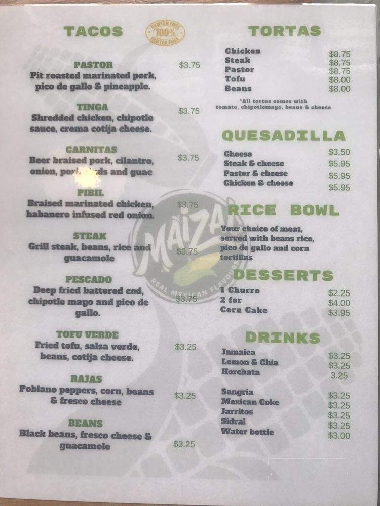 Maizal - Vancouver, BC menu_pic