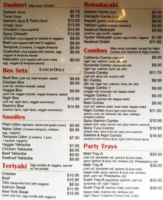 Manna Sushi - Vancouver, BC menu_pic