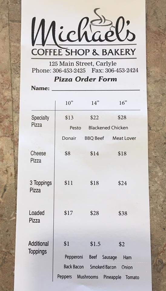 Michael's Coffee Shop & Bakery - Carlyle, SK menu_pic