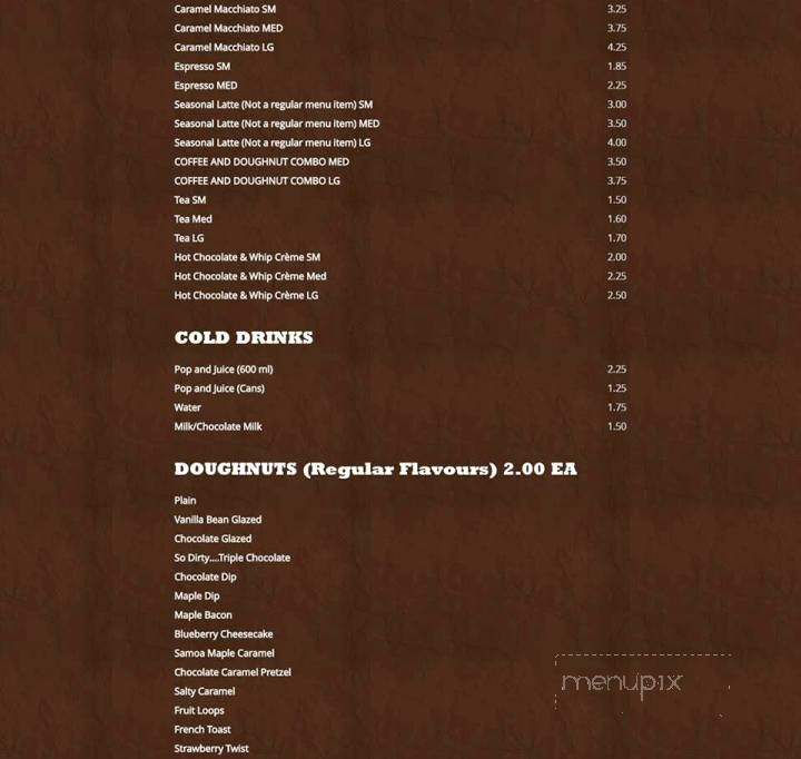 Mighty Canadian Doughnuts - Sudbury, ON menu_pic