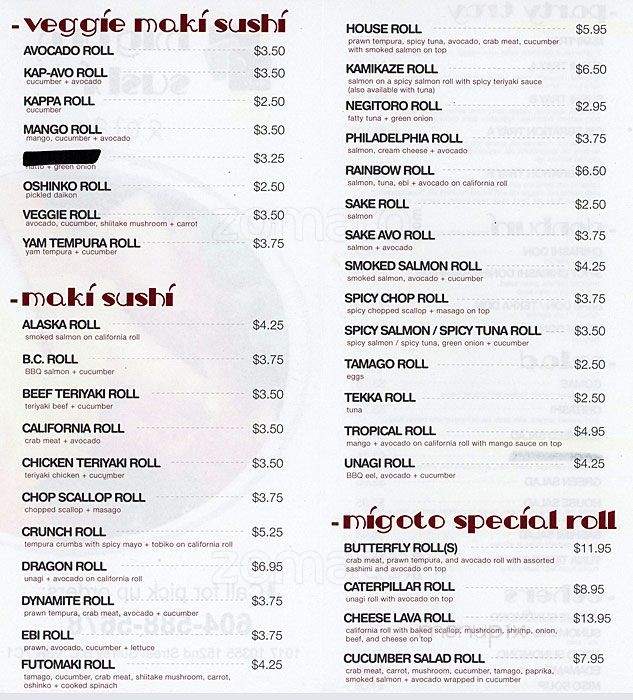 Migoto Sushi - Surrey, BC menu_pic