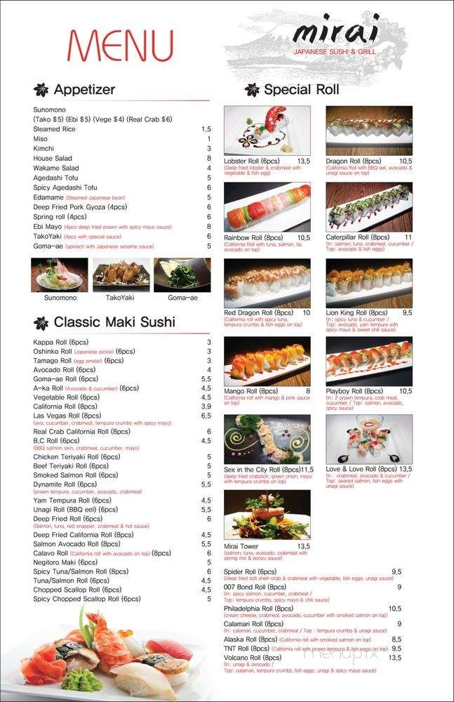 Mirai Sushi Restaurant - Vancouver, BC menu_pic
