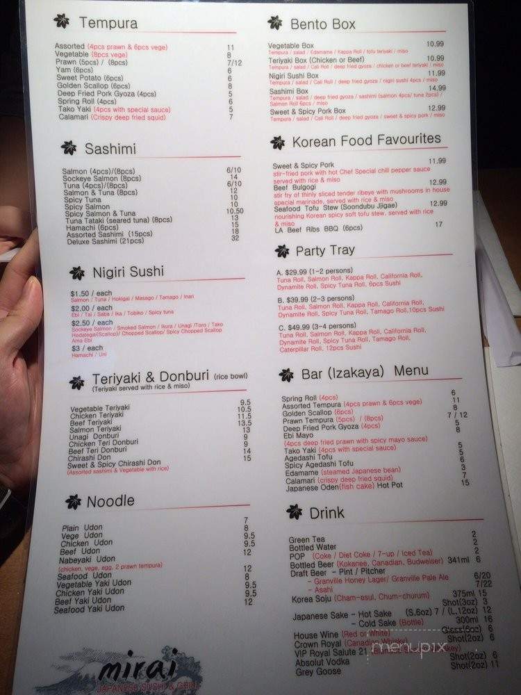 Mirai Sushi Restaurant - Vancouver, BC menu_pic