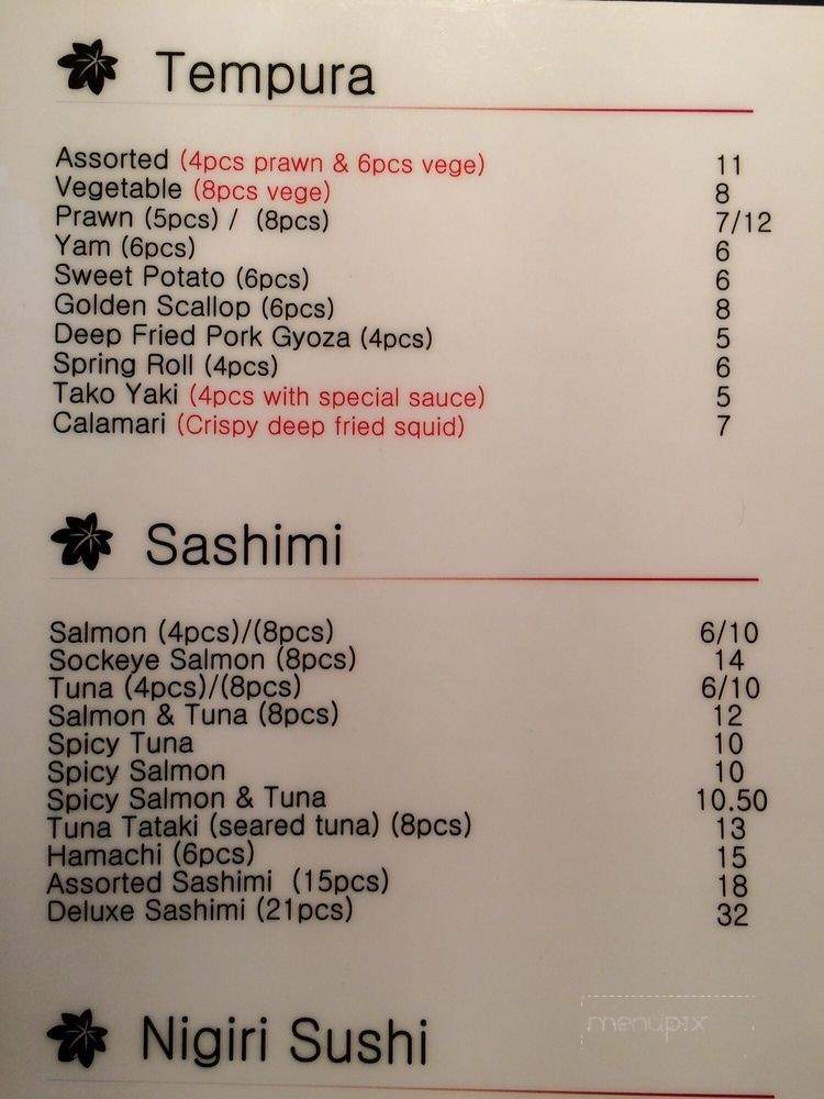 Mirai Sushi Restaurant - Vancouver, BC menu_pic
