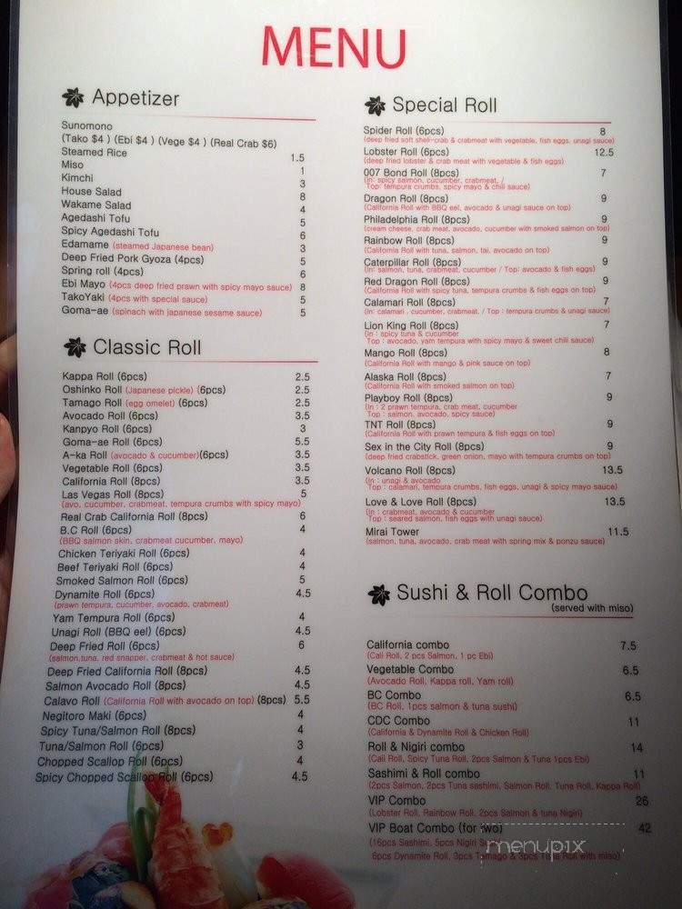 Mirai Sushi Restaurant - Vancouver, BC menu_pic