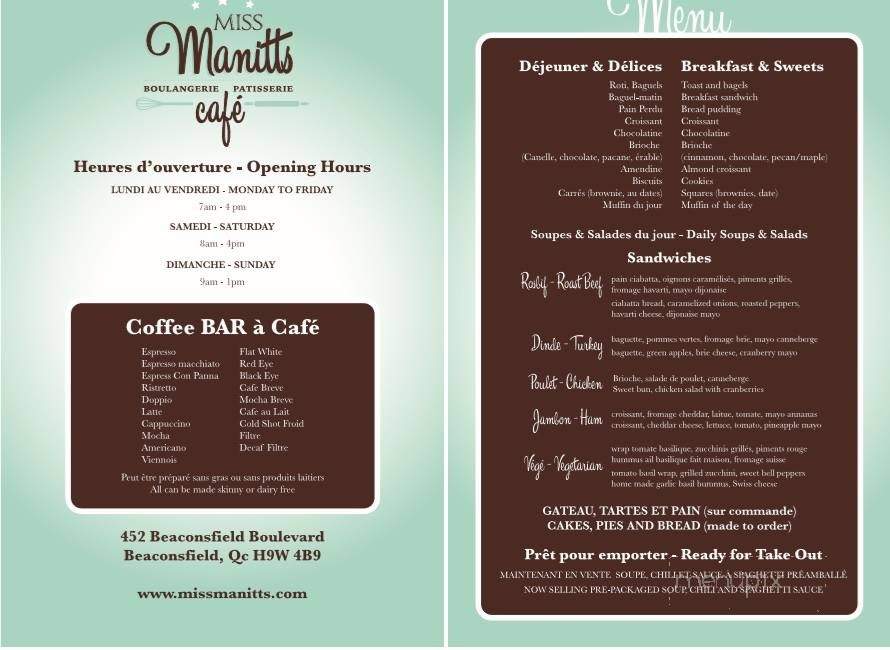 Miss Manitts - Beaconsfield, QC menu_pic
