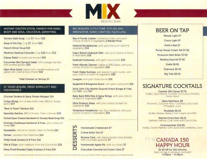 MIX Resto Bar - Saint John, NB menu_pic