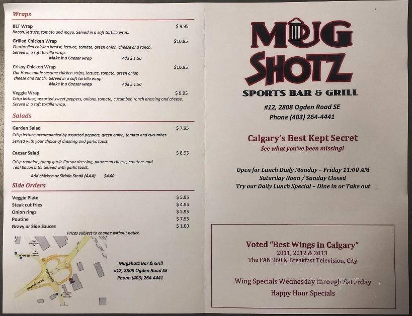 Mug Shotz Sports Bar & Grill - Calgary, AB menu_pic