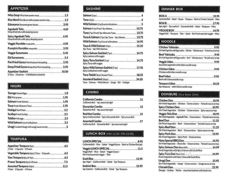 Nana Sushi - Nanaimo, BC menu_pic