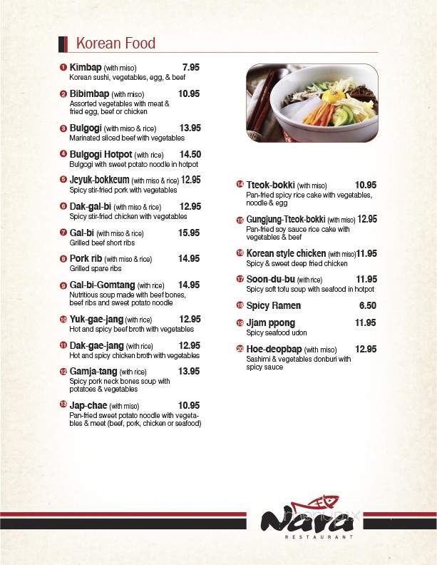 Nara Korean & Japanese Restaurant - Kamloops, BC menu_pic