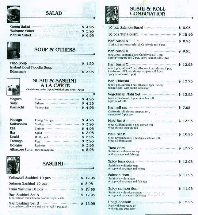 Nari Sushi - Toronto, ON menu_pic