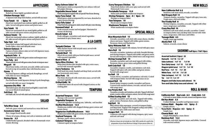 Naru Sushi - Fredericton, NB menu_pic