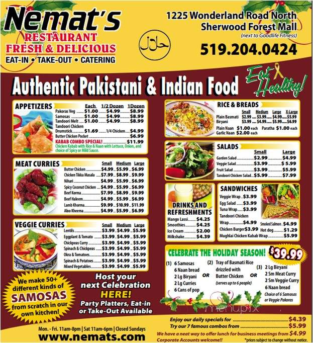 Nemat's Restaurant - London, ON menu_pic