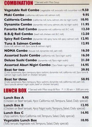 Noma Japanese Restaurant - Langley, BC menu_pic