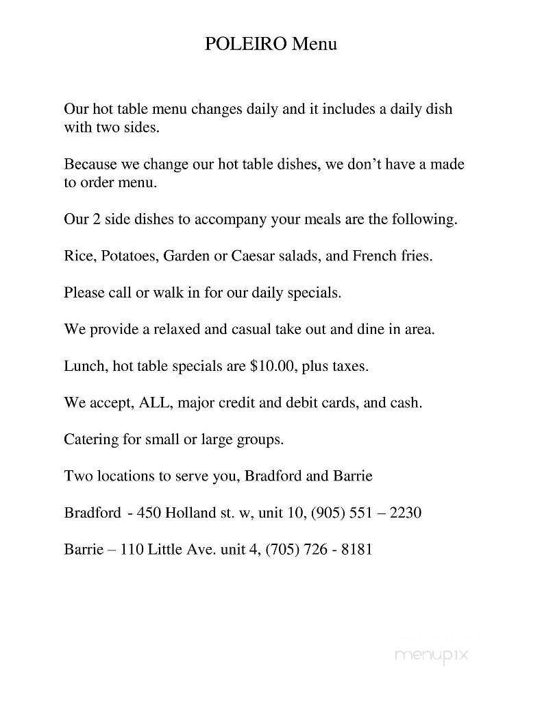 O Poleiro BBQ - Bradford, ON menu_pic