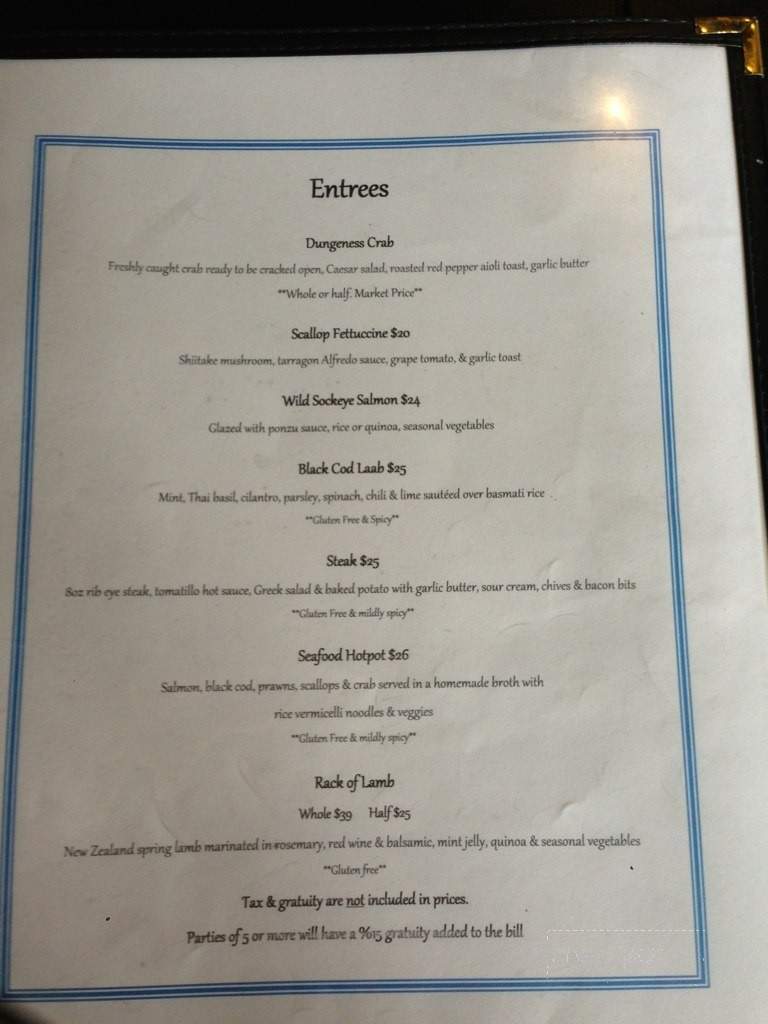 Offshore Seafood - Ucluelet, BC menu_pic
