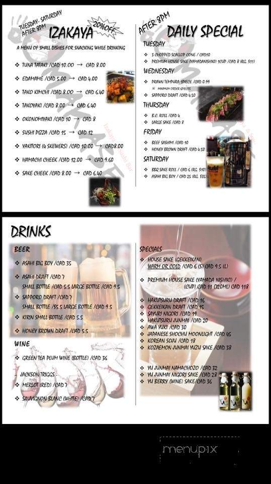 Omakase Izakaya & Sushi Bar - Victoria, BC menu_pic
