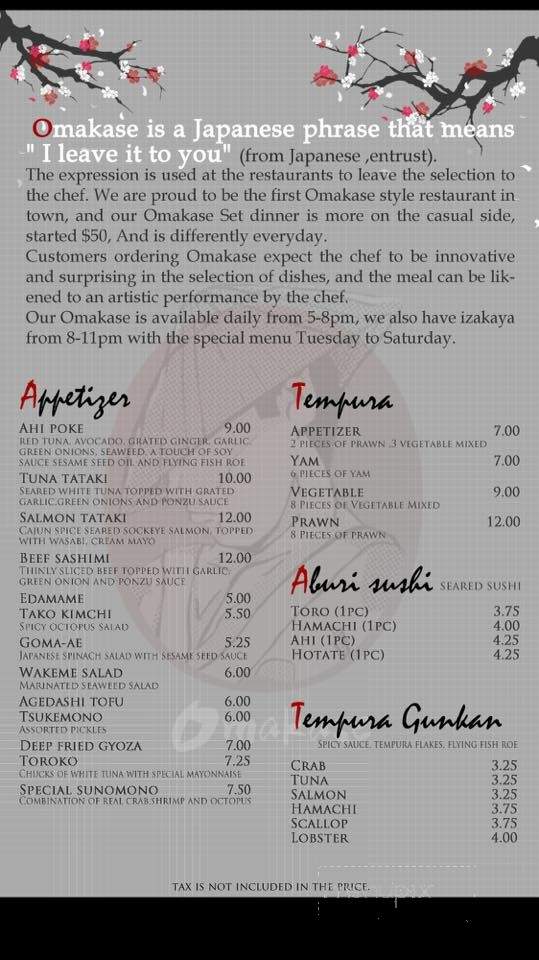 Omakase Izakaya & Sushi Bar - Victoria, BC menu_pic