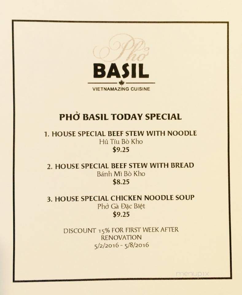 Pho Basil - Chilliwack, BC menu_pic