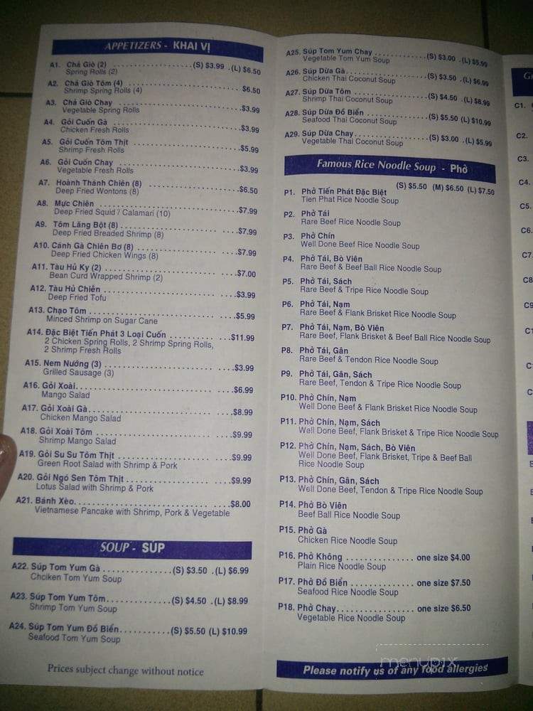 Pho Tien Phat - Toronto, ON menu_pic