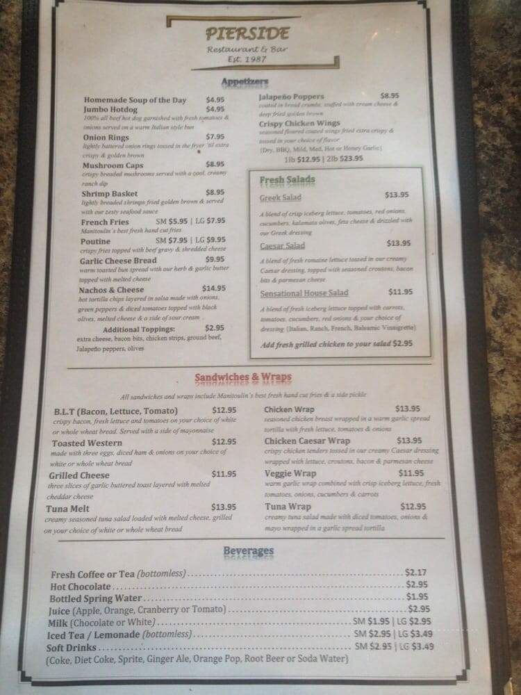 Pierside Restaurant - South Baymouth, ON menu_pic