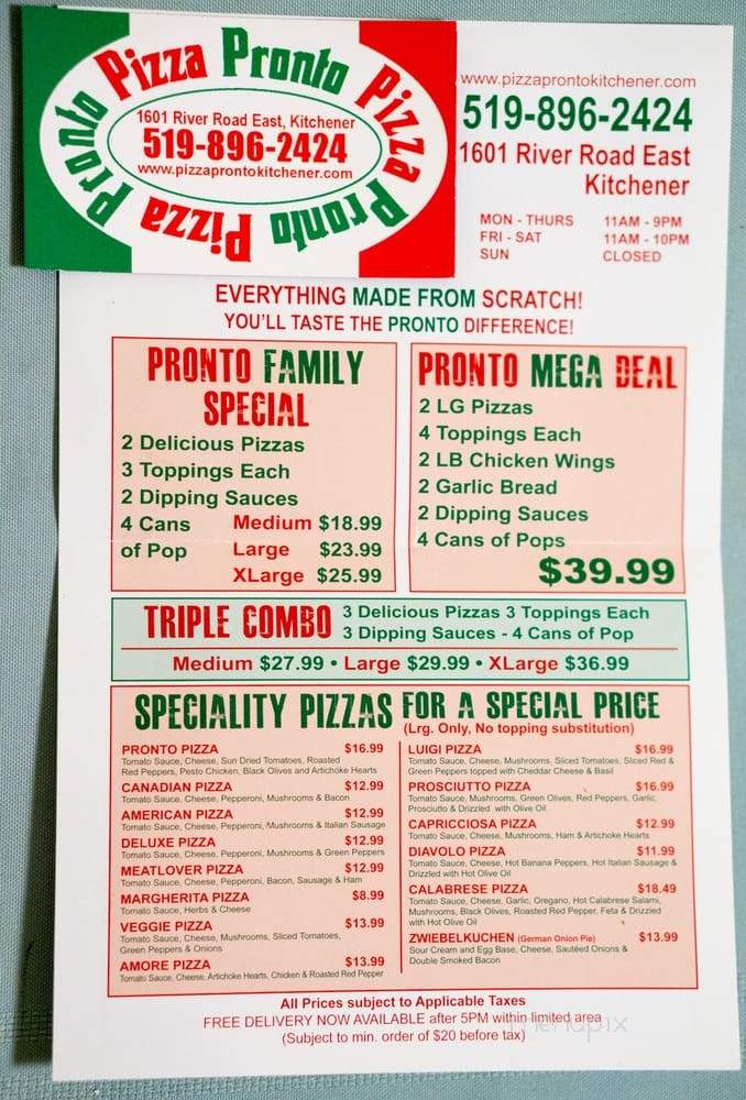 Pizza Pronto - Kitchener, ON menu_pic