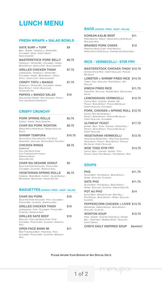 Pure Contemporary Vietnamese Kitchen + Bar - Calgary, AB menu_pic