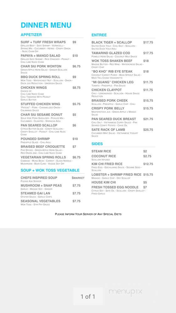 Pure Contemporary Vietnamese Kitchen + Bar - Calgary, AB menu_pic