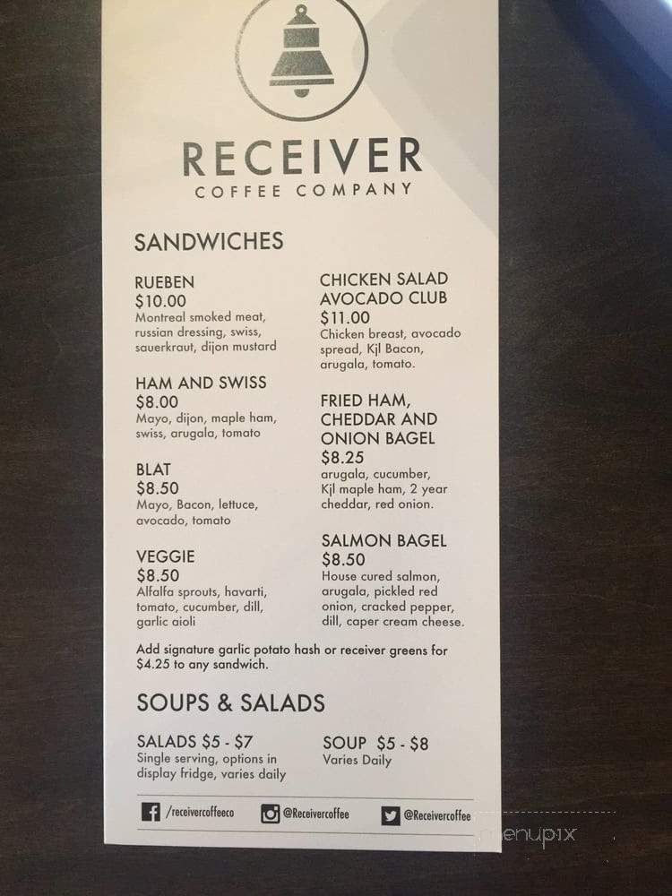 Receiver Coffee - Charlottetown, PE menu_pic