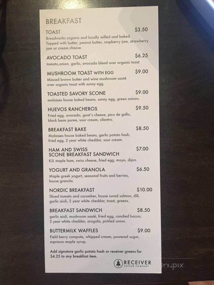 Receiver Coffee - Charlottetown, PE menu_pic