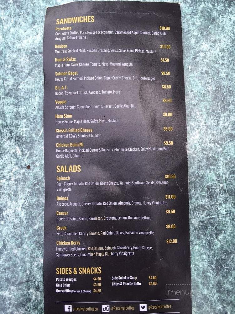 Receiver Coffee - Charlottetown, PE menu_pic