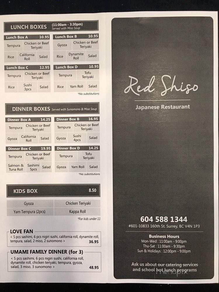 Red Shiso - Surrey, BC menu_pic