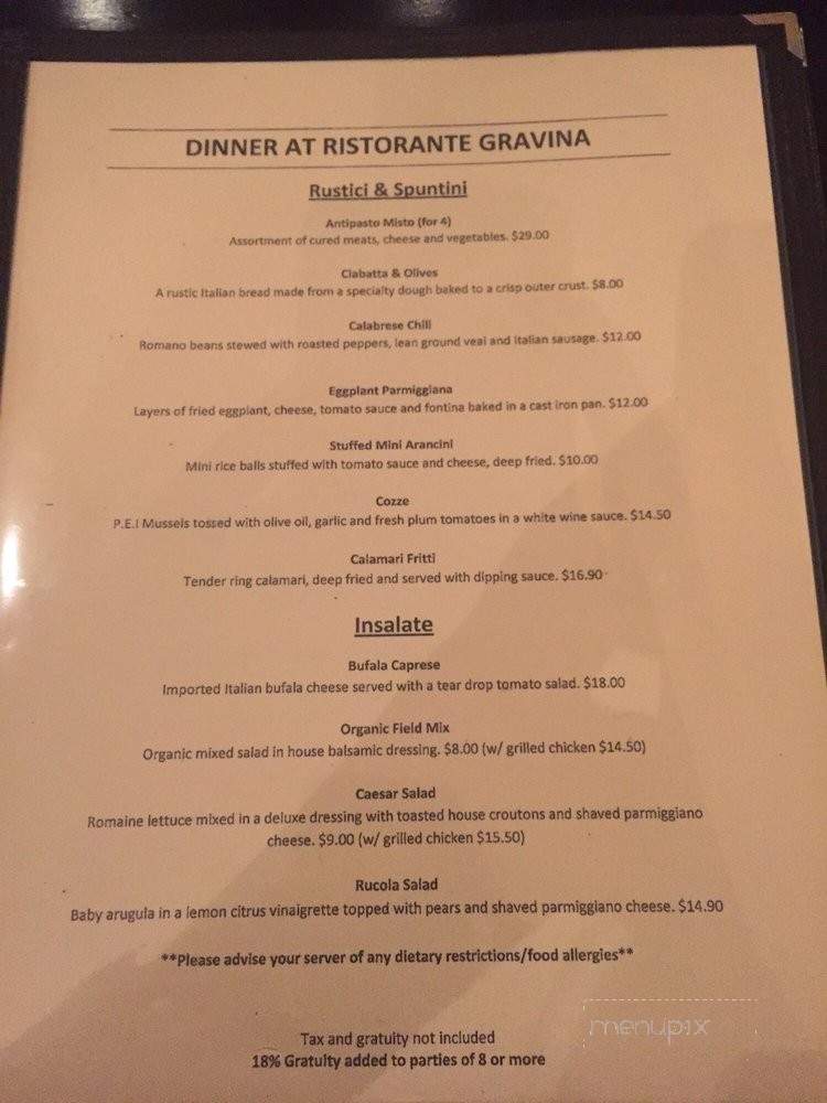 Ristorante Gravina - Vaughan, ON menu_pic