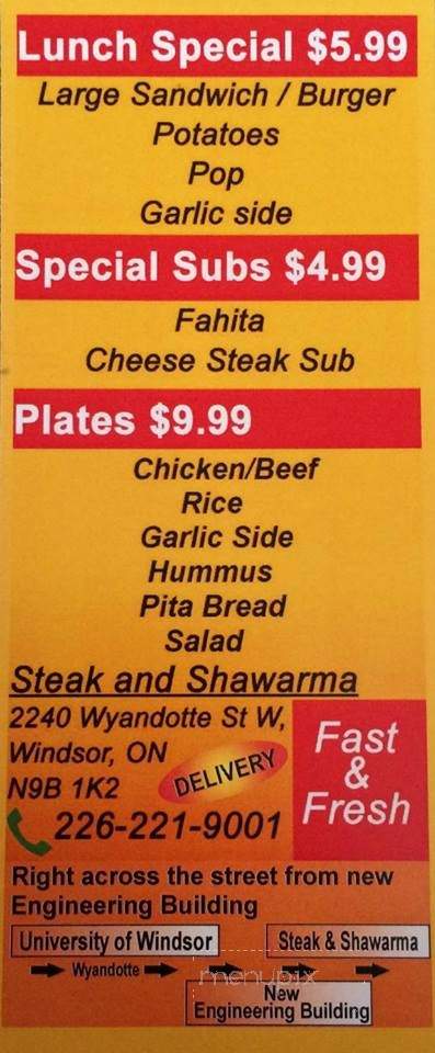 Steak & Shawarma - Windsor, ON menu_pic