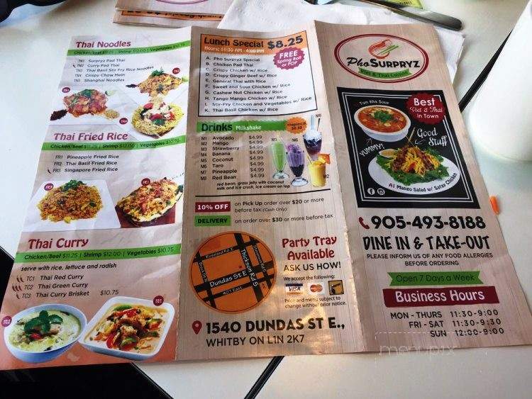 Surpryz Viet & Thai Cuisine - Whitby, ON menu_pic