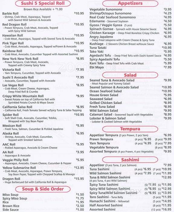 Sushi 5 - North Vancouver, BC menu_pic