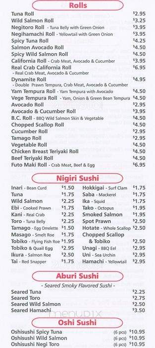 Sushi 5 - North Vancouver, BC menu_pic