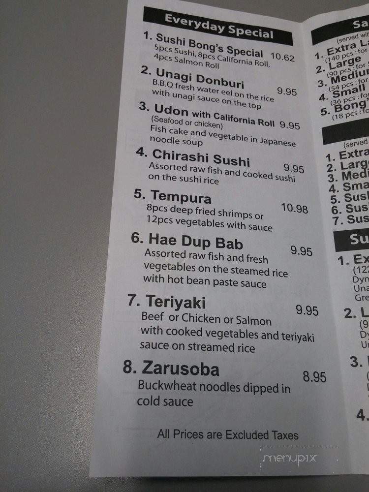 Sushi Bong - Markham, ON menu_pic