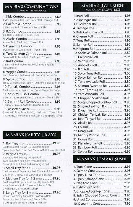 Sushi Mania - Vancouver, BC menu_pic