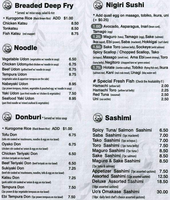 Sushi Uomo Japanese Restaurant - Burnaby, BC menu_pic