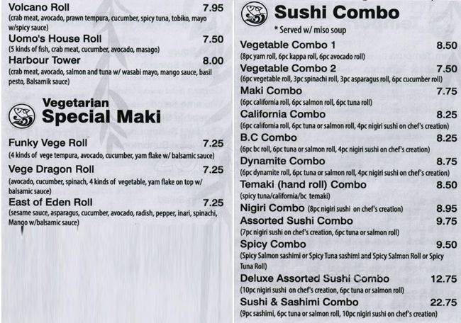Sushi Uomo Japanese Restaurant - Burnaby, BC menu_pic