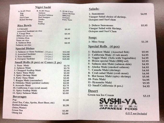 Sushi Ya - Edmonton, AB menu_pic