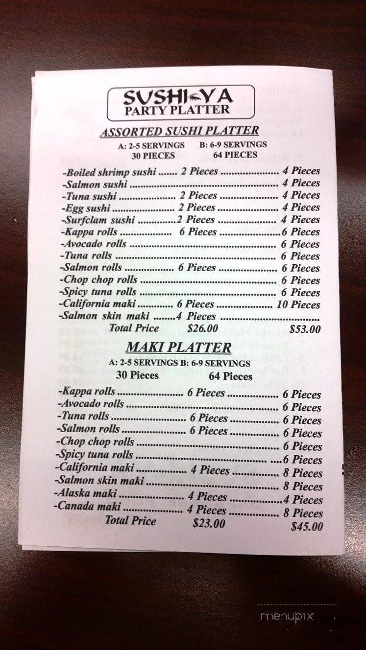 Sushi Ya - Edmonton, AB menu_pic