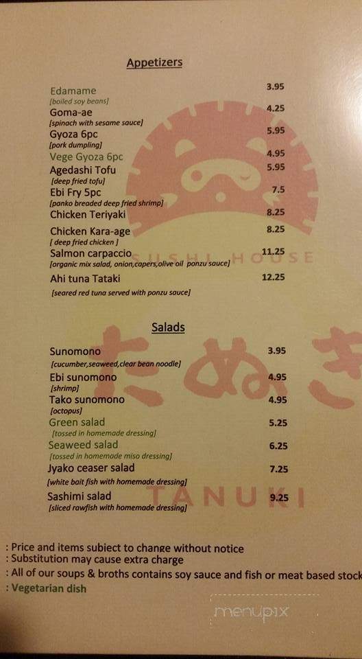 Tanuki Sushi House - Armstrong, BC menu_pic